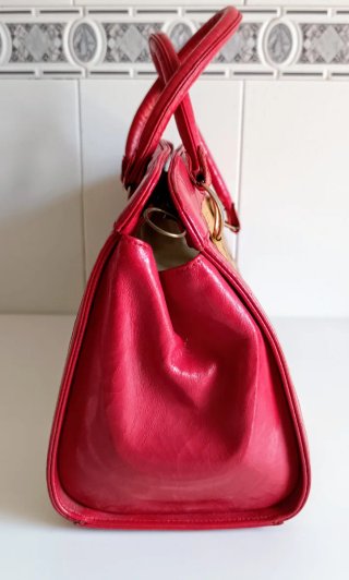 Bolso capazo rejilla rojo y beige