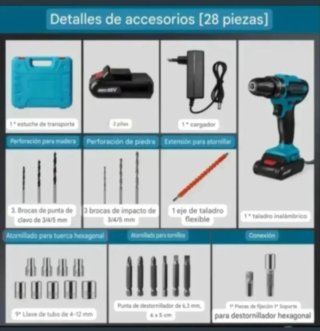 Taladro Atornillador Inalámbrico (2 Baterías)