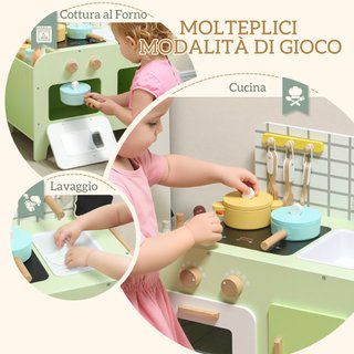 Set Cucina Giocattolo in Legno per Bambini Verde