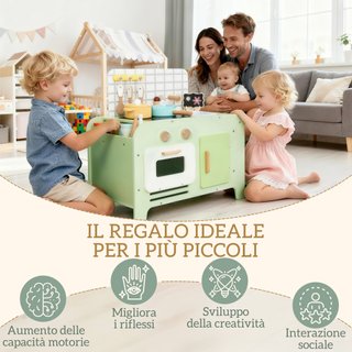 Set Cucina Giocattolo in Legno per Bambini Verde