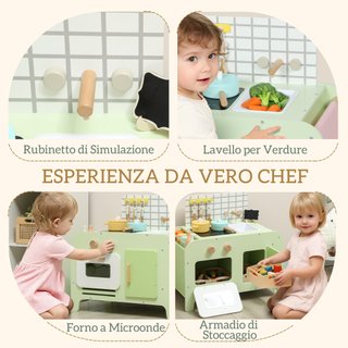 Set Cucina Giocattolo in Legno per Bambini Verde