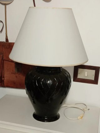 Lámpara Massini Cerámica Tela Beige Negra