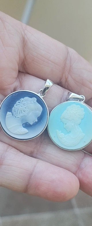 Colgante camafeo Plata Mujer Azul
