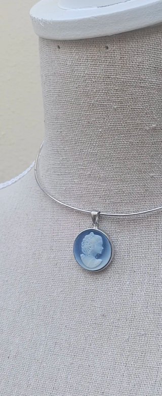 Colgante camafeo Plata Mujer Azul
