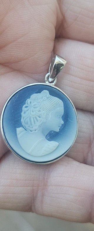 Colgante camafeo Plata Mujer Azul