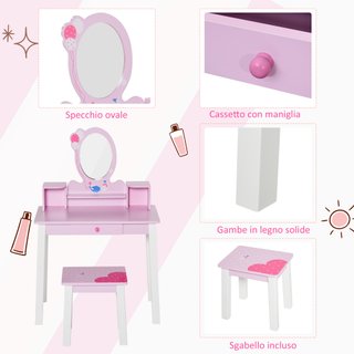 Toeletta per Bambine 3+ Anni in Legno Set Tavolo