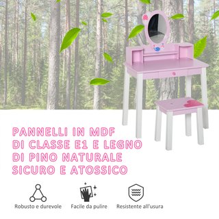 Toeletta per Bambine 3+ Anni in Legno Set Tavolo
