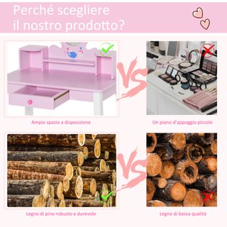 Toeletta per Bambine 3+ Anni in Legno Set Tavolo