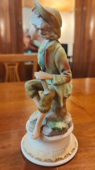 Coppia statuette vintage bambini con agnello