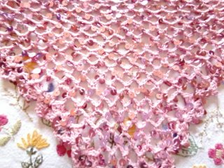 Bandana crochet lentejuelas rosa