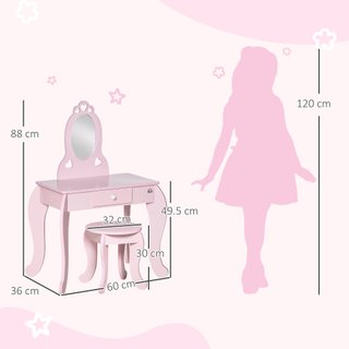 Tavolo Trucco per Bambini con Sgabello in Legno