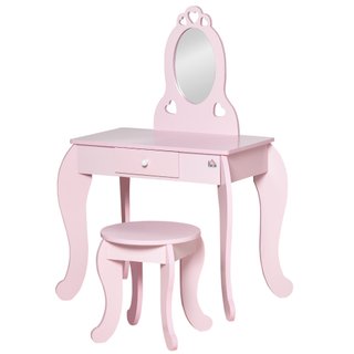 Tavolo Trucco per Bambini con Sgabello in Legno