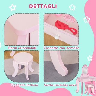Tavolo Trucco per Bambini con Sgabello in Legno