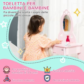 Tavolo Trucco per Bambini con Sgabello in Legno