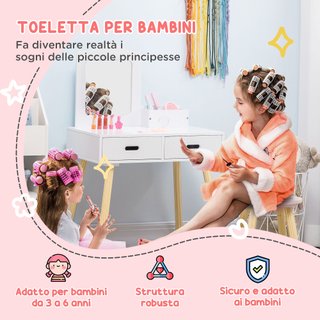 Set Toeletta Bambini con Tavolo Trucco e Sgabello