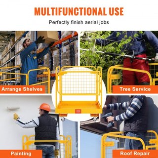 Jaula de Seguridad para Montacargas, Capacidad de Carga de 544.3 kg, 91.4 x 91.4 cm, Plataforma de Trabajo Plegable para Montacargas con Ruedas Giratorias Bloqueables, Orificio de Drenaje y Cadena...