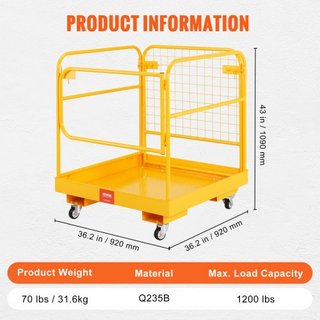 Jaula de Seguridad para Montacargas, Capacidad de Carga de 544.3 kg, 91.4 x 91.4 cm, Plataforma de Trabajo Plegable para Montacargas con Ruedas Giratorias Bloqueables, Orificio de Drenaje y Cadena...