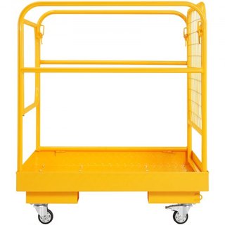 Jaula de Seguridad para Montacargas, Capacidad de Carga de 544.3 kg, 91.4 x 91.4 cm, Plataforma de Trabajo Plegable para Montacargas con Ruedas Giratorias Bloqueables, Orificio de Drenaje y Cadena...