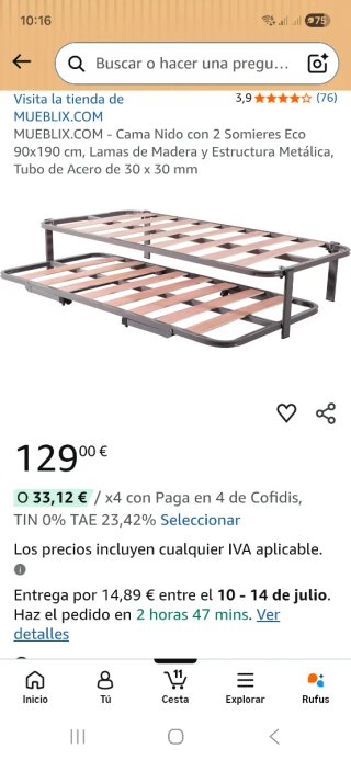 Letto a Soppalco Eco 90x190 cm con 2 Somieri (NUOVO)
