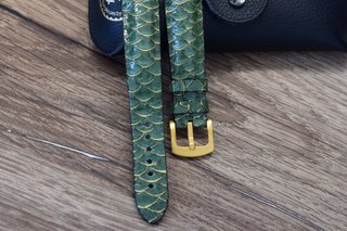 Correa de piel de tilapia auténtica verde