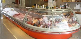 Vitrina de cristal curvo para carnicería