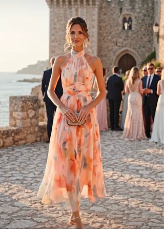 Vestido de fiesta/boda naranja floral