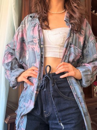 Camisa Estampado Egipcio Tela Fina Manga Larga