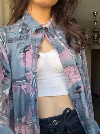 Camisa Estampado Egipcio Tela Fina Manga Larga