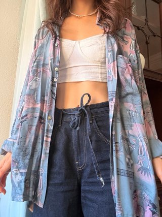 Camisa Estampado Egipcio Tela Fina Manga Larga