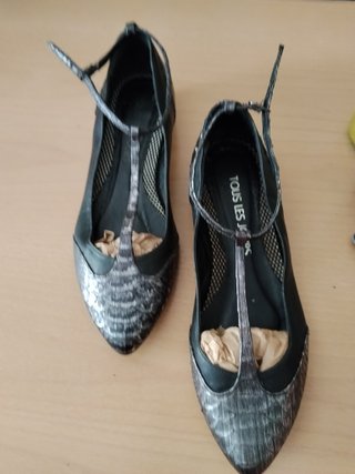 Bailarinas planas negras y plateadas