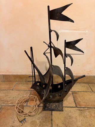 Lampada nave galeone ferro battuto vintage