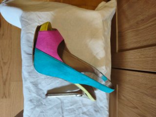 Zapatos Peep Toe Antelina Multicolor tacón dorado