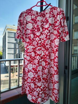 Vestido rojo estampado floral Mango