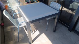 Mesa de jardín extensible cristal y aluminio