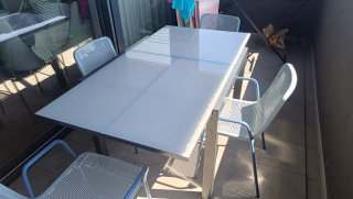 Mesa de jardín extensible cristal y aluminio
