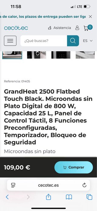 Microondas Cecotec sin plato