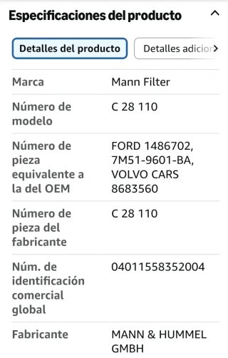 Filtro de aire MANN-FILTER C 28 110