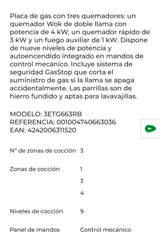Placa de gas Balay 3 quemadores nueva