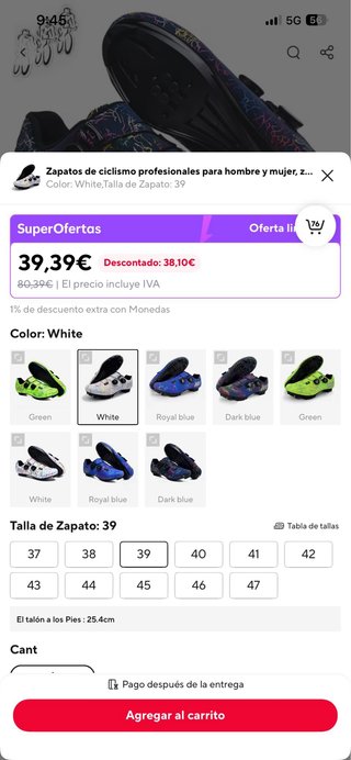 Zapatillas Ciclismo Blancas T 39