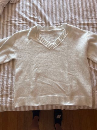 Jersey ancho cuello pico blanco talla única