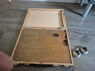 Caja caballete y caja de pintura de madera
