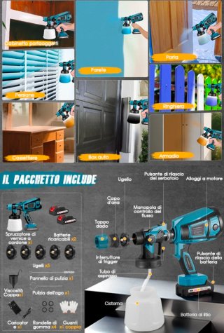 Pistola a spruzzo per verniciatura a batteria HVLP