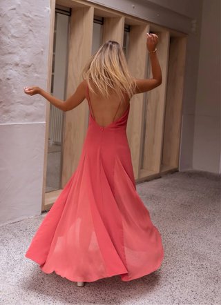 Vestido largo evento rosa/salmon