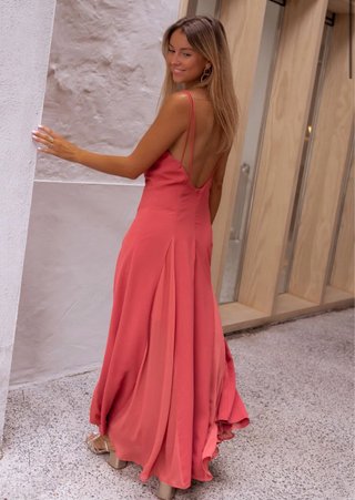 Vestido largo evento rosa/salmon