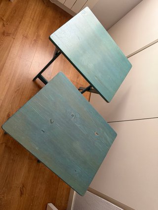 2 Mesitas Plegables Madera Azul