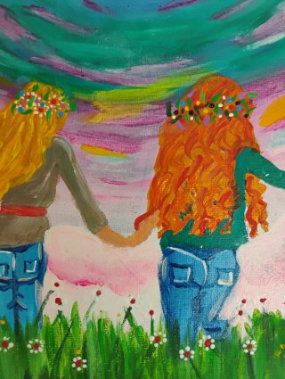 Pintura dos chicas amigas