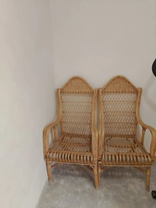 Coppia di sedie in bambù e rattan