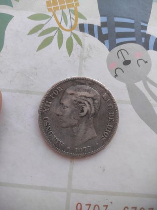 Moneda Plata 5 Pesetas Alfonso XII 1877