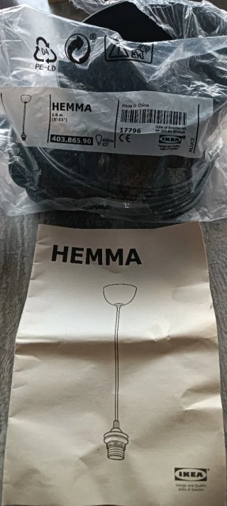 HEMMA Montura Lámpara Techo Negra IKEA 1.8m