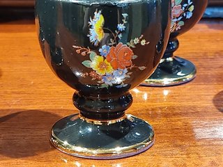 6 Hueveras Vintage Cerámica Negra Oro